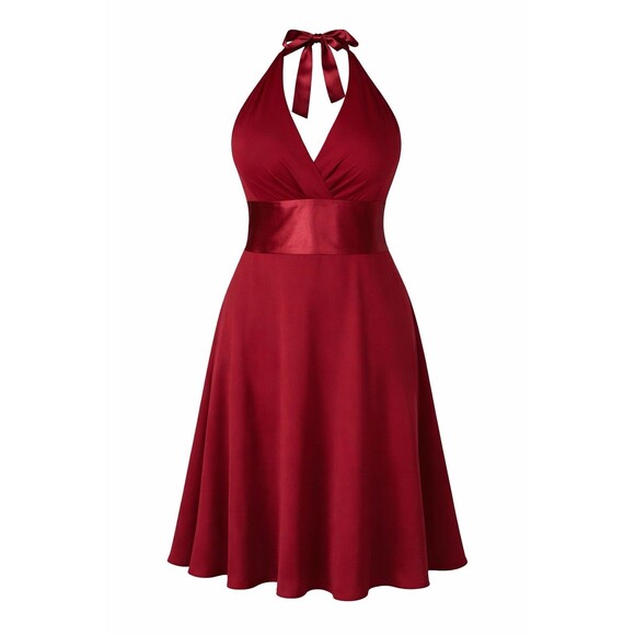 Jones New York Halter Tie Neck Dress Womens 16 Red Open Back Silk Waist Cocktail - Picture 11 of 11